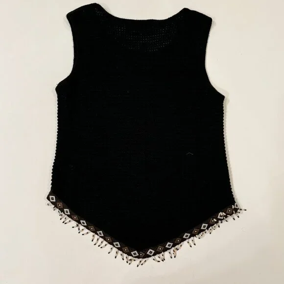 Truworths - Open Knit Sleeveless Top with Tribal Beaded Hemline in Black - Picture 5 of 9